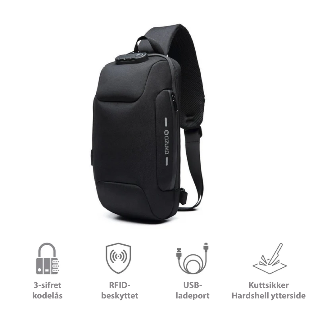 Tyverisikker Crossbody Bag med USB - ladeport - NordHjem