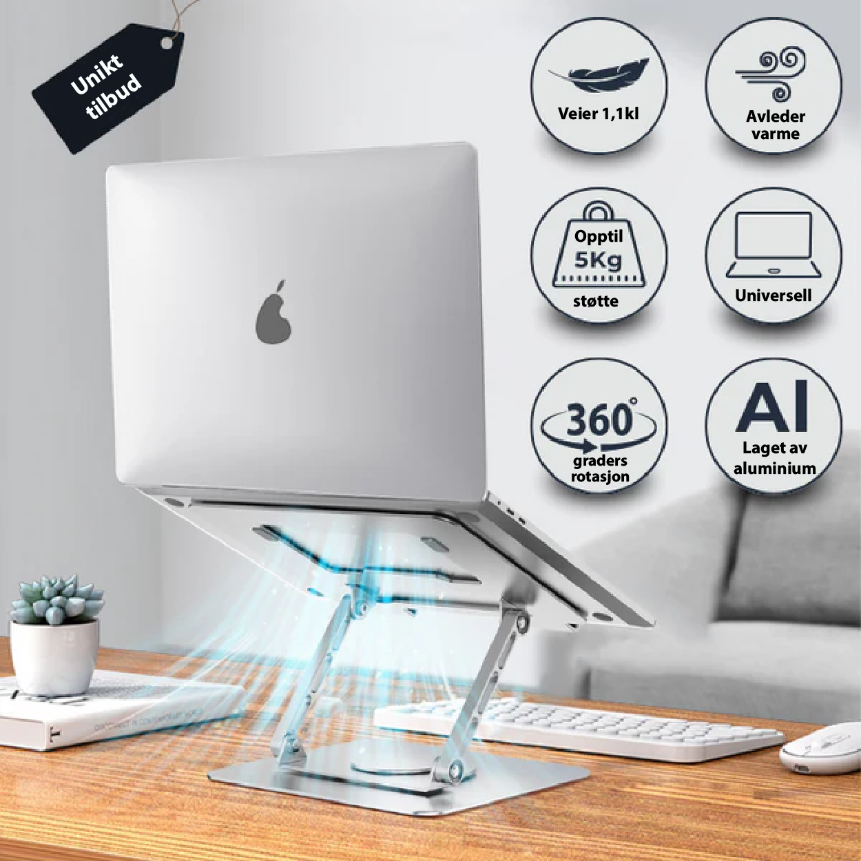 Laptopstativ i aluminium - NordHjem