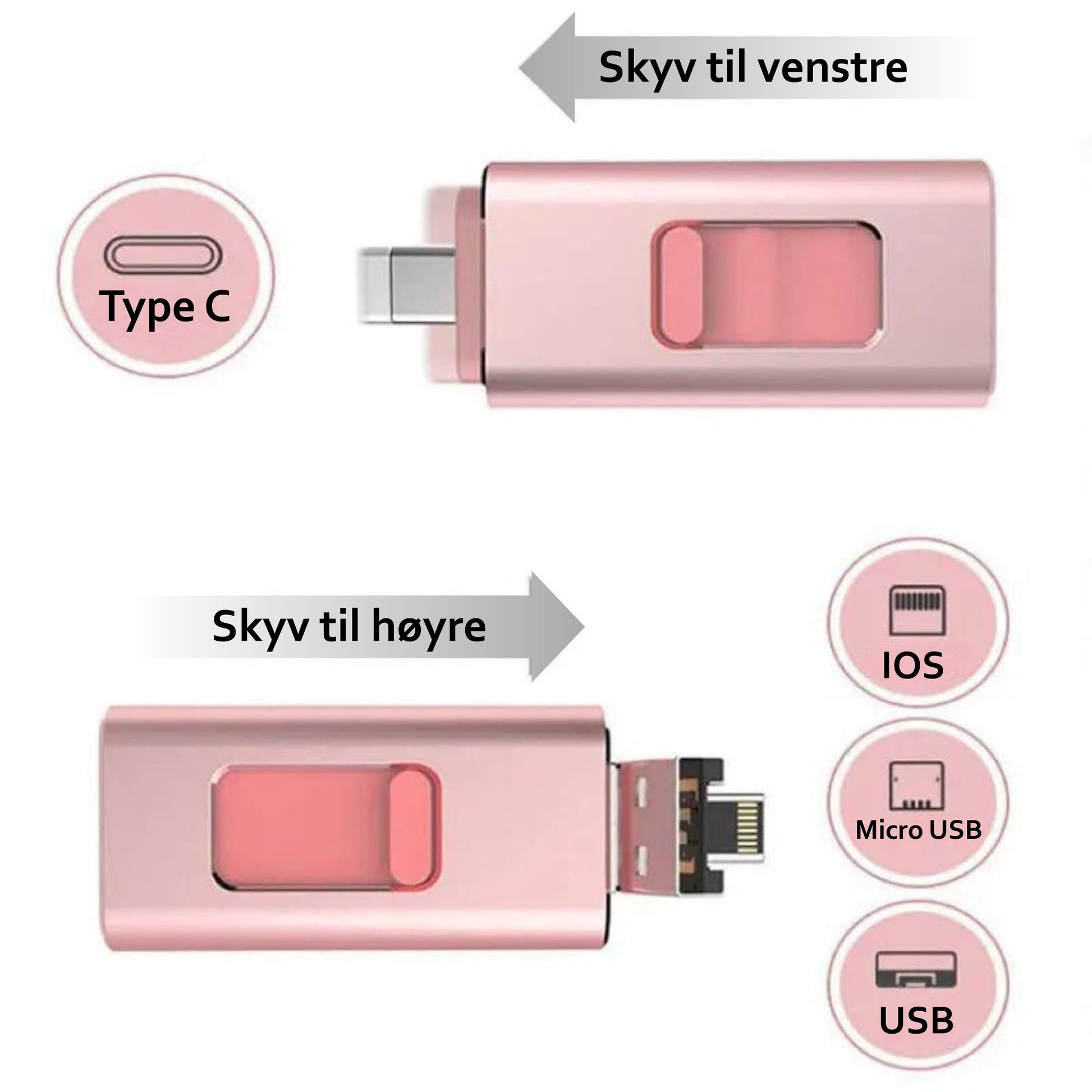 #Aldri mer fullt minne på mobilen med vår 4-i-1 Flash Drive. Passer til alle enheter!