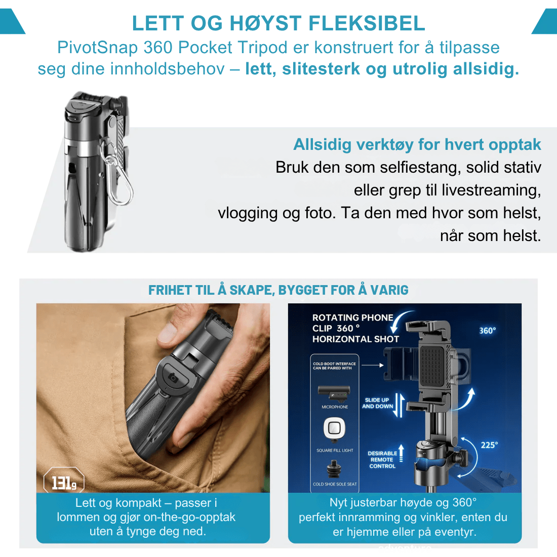 PivotSnap 360 Lommestativ - NordHjem