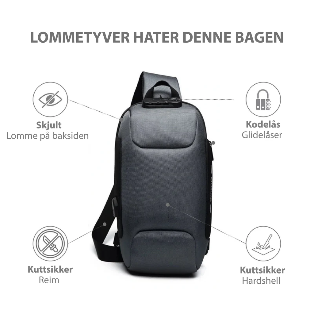 Tyverisikker Crossbody Bag med USB - ladeport - NordHjem