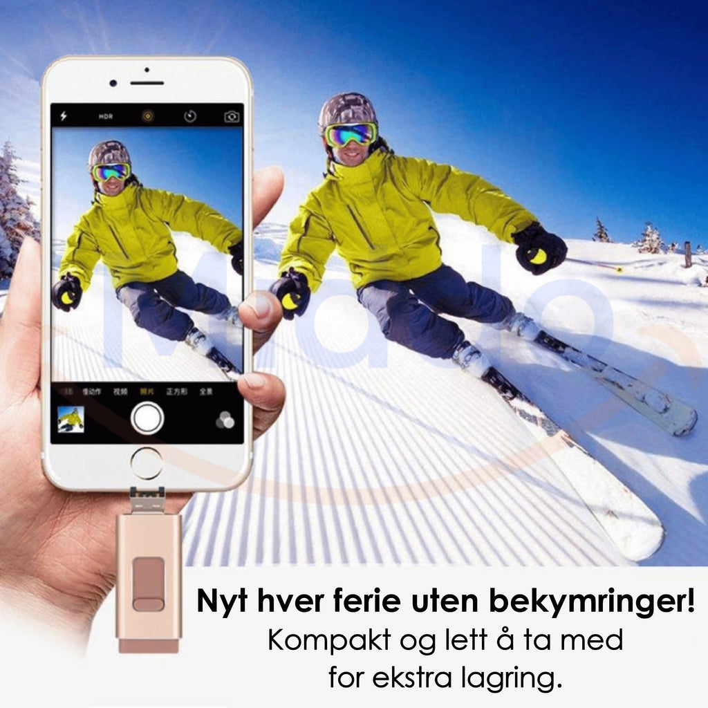 #Aldri mer fullt minne på mobilen med vår 4-i-1 Flash Drive. Passer til alle enheter!