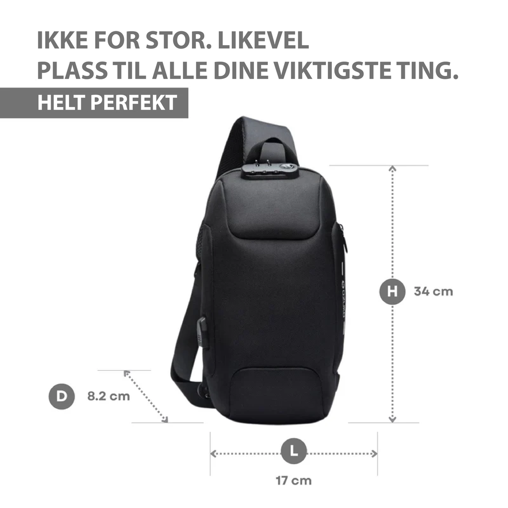 Tyverisikker Crossbody Bag med USB - ladeport - NordHjem
