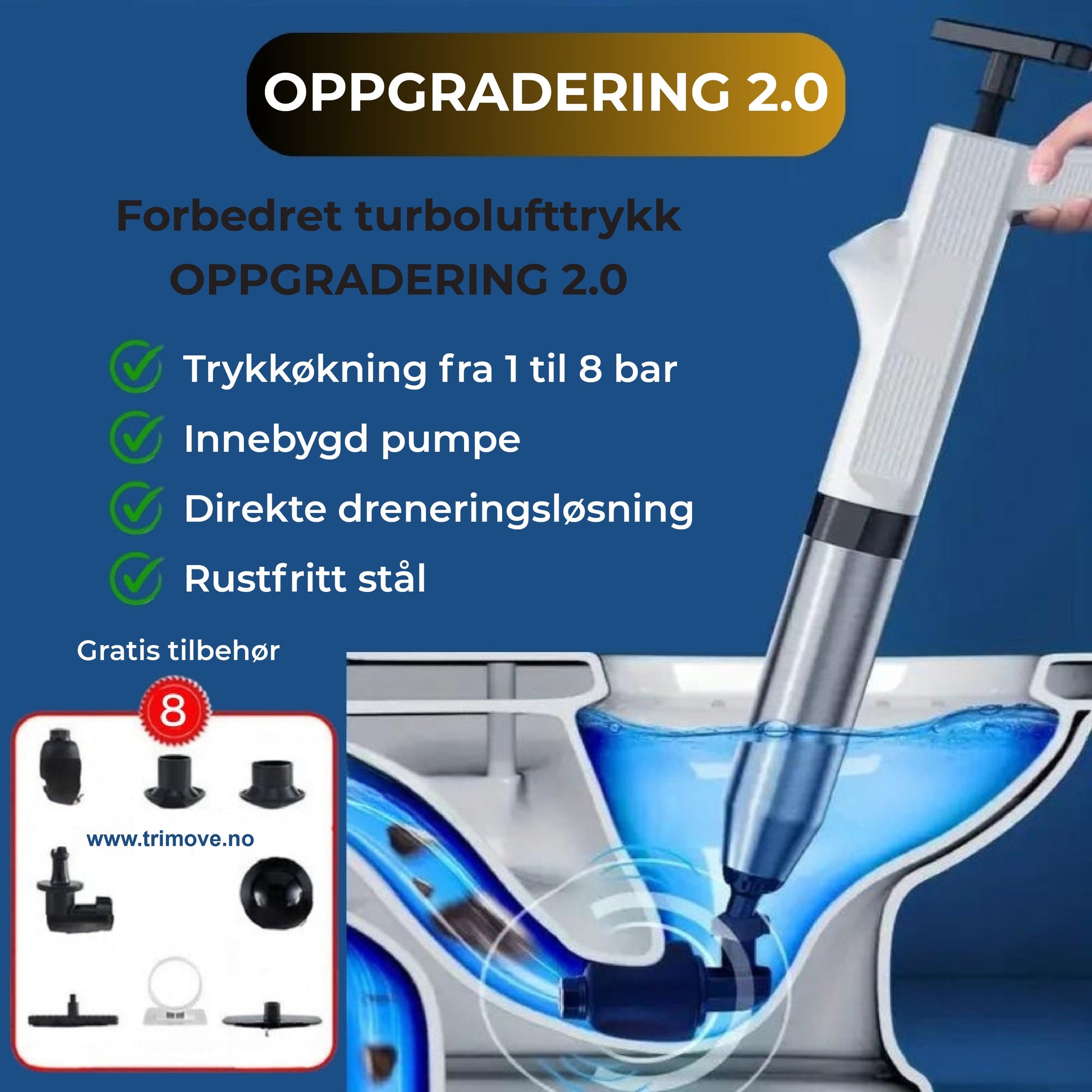 Forbedret Turbo Air Pressure Plunger 2.0™ - Fjerner alle tilstoppinger! - NordHjem