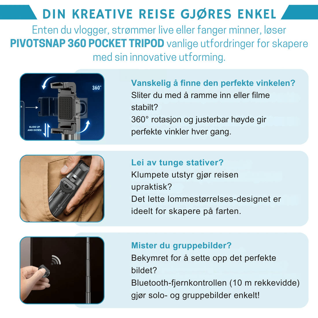 PivotSnap 360 Lommestativ - NordHjem