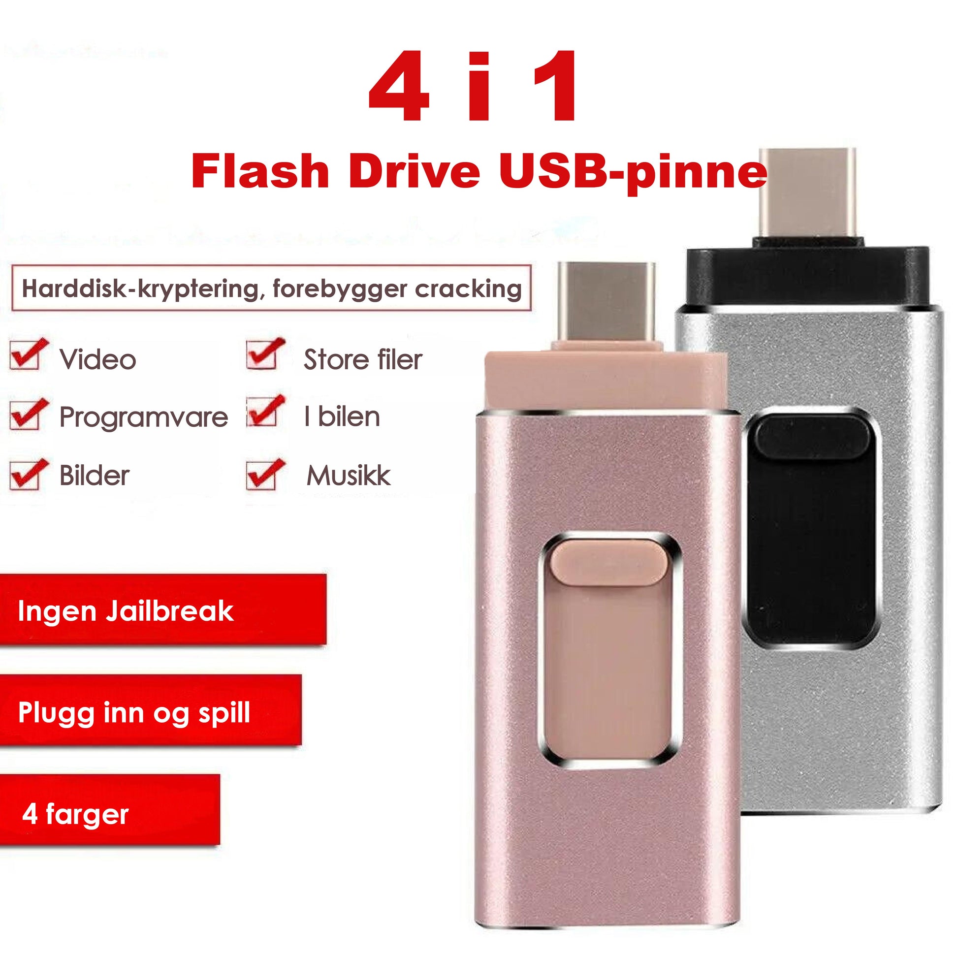 #Aldri mer fullt minne på mobilen med vår 4-i-1 Flash Drive. Passer til alle enheter!