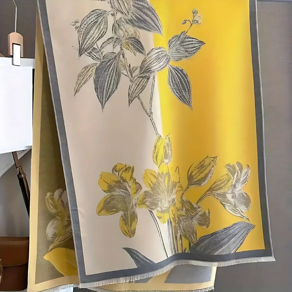 Mykt sjal med irisblomster – Oliven Bloom