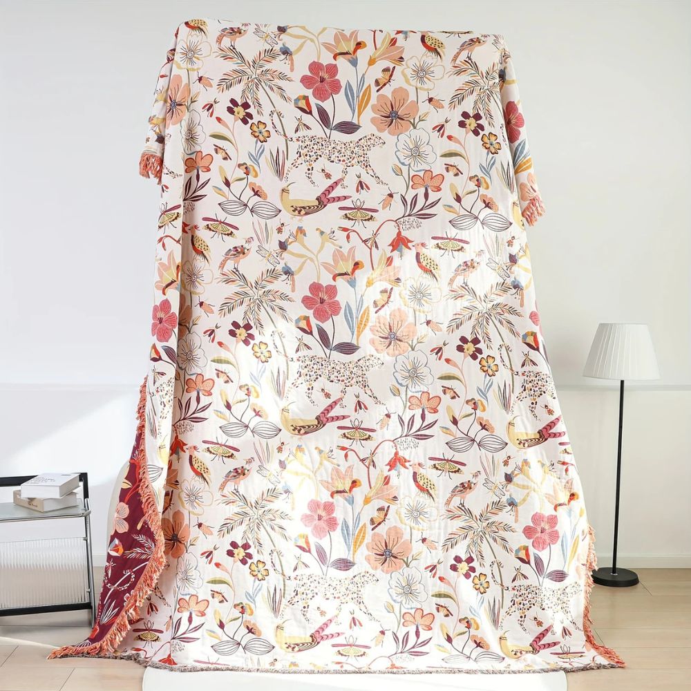 Jungle Bloom vendbart bomullspledd