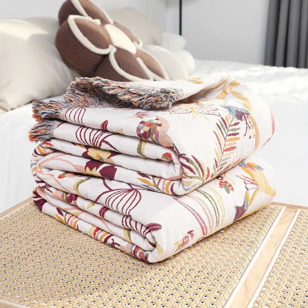 Jungle Bloom vendbart bomullspledd