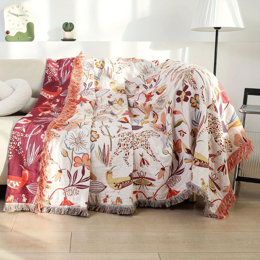 Jungle Bloom vendbart bomullspledd