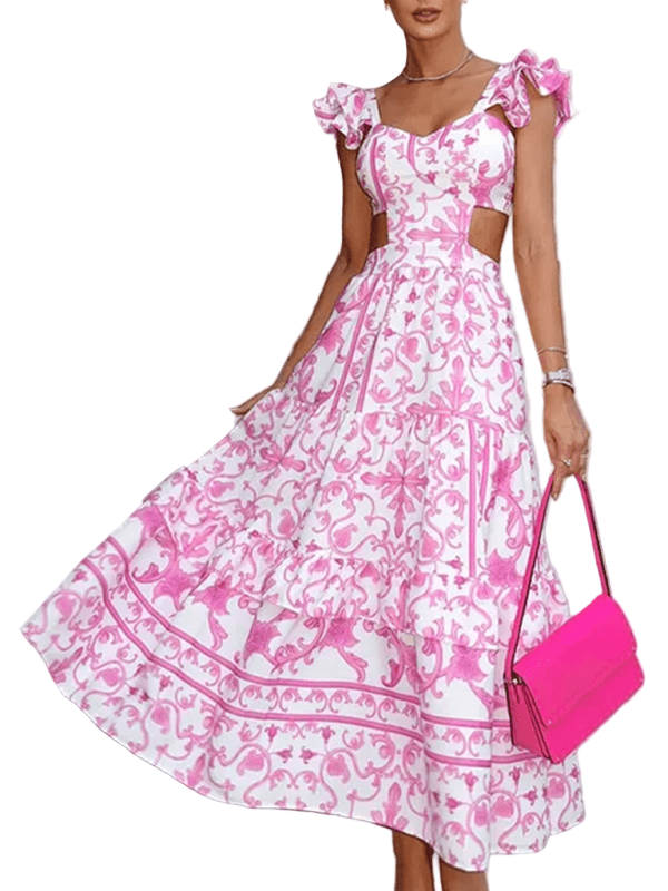 Kvinne Floral Print Hullet Kjole - NordHjem