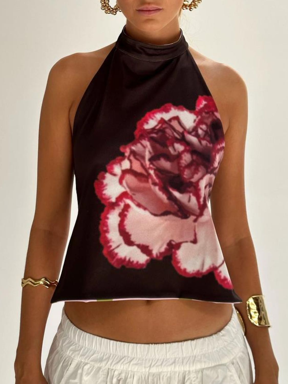 Kvinne Halterneck Tank Top Ryggløs Lett Stretch - NordHjem