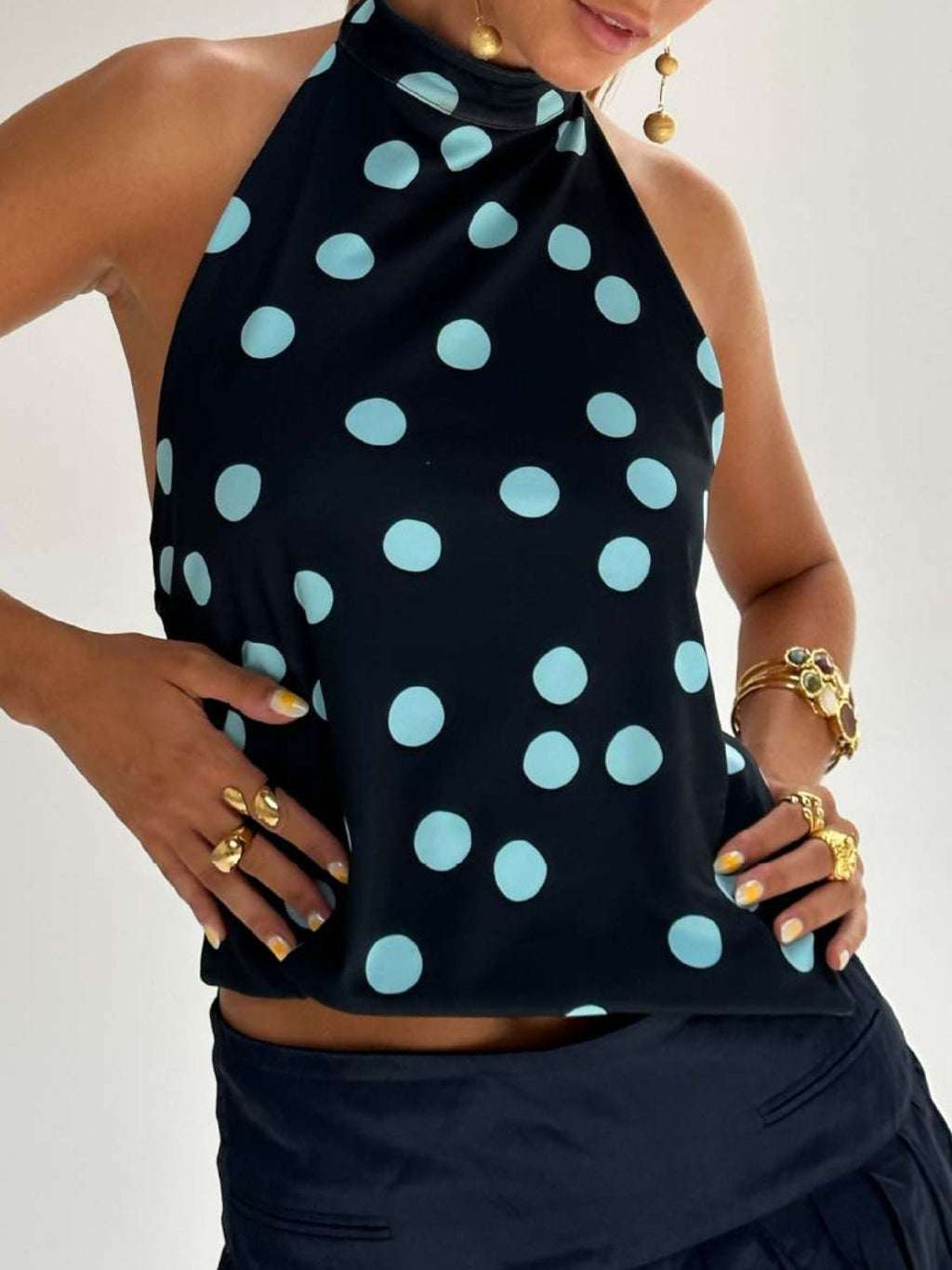 Kvinne Halterneck Tank Top Ryggløs Lett Stretch - NordHjem