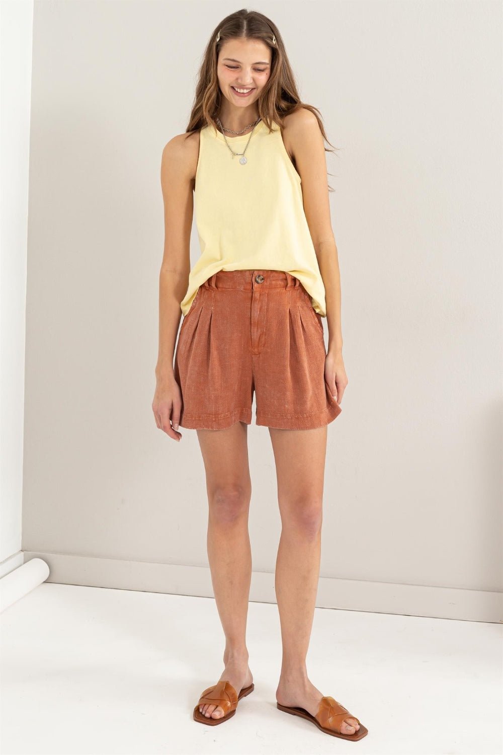 Kvinne High Waist Shorts Plisserte Rayon - NordHjem