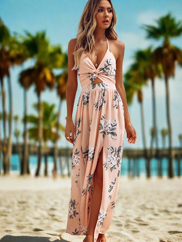 Kvinne Maxi Kjole Halterneck Chiffon Blomsterprint - NordHjem