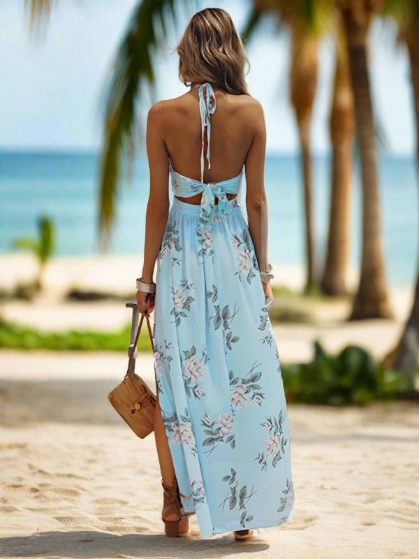 Kvinne Maxi Kjole Halterneck Chiffon Blomsterprint - NordHjem
