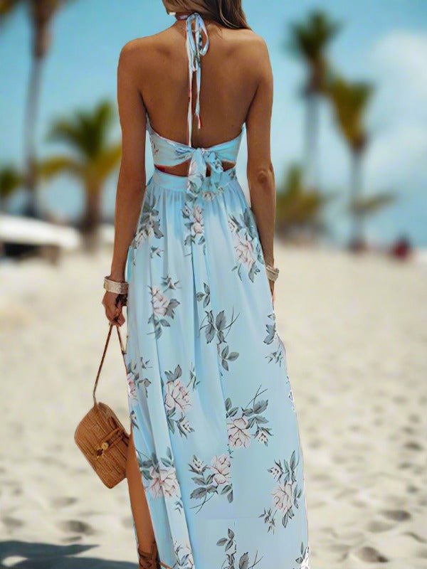 Kvinne Maxi Kjole Halterneck Chiffon Blomsterprint - NordHjem