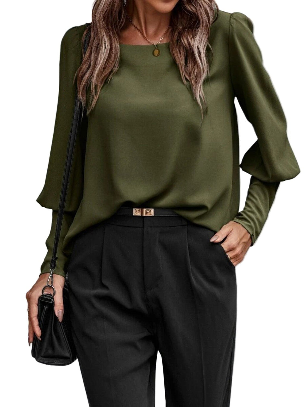 Kvinne Rund Hals Lantern Sleeve Bluse - NordHjem