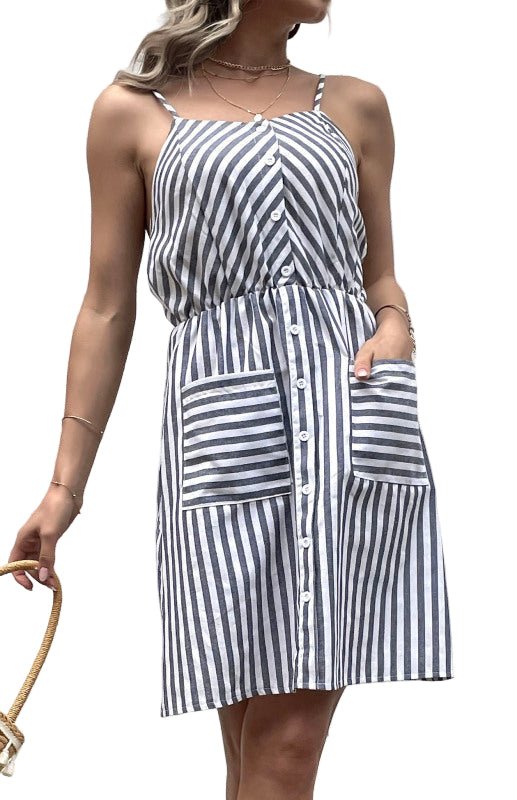 Kvinne Slip Dress Stripet Bomull - NordHjem