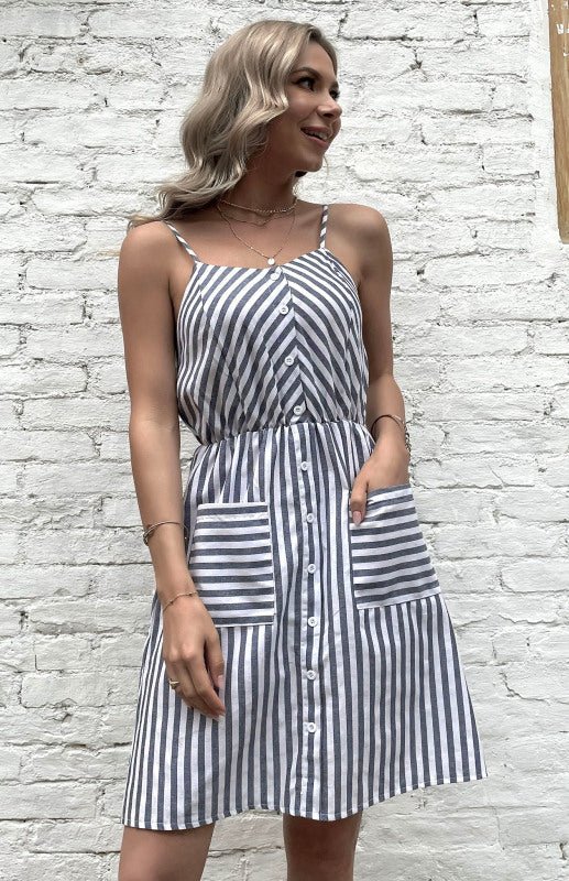 Kvinne Slip Dress Stripet Bomull - NordHjem
