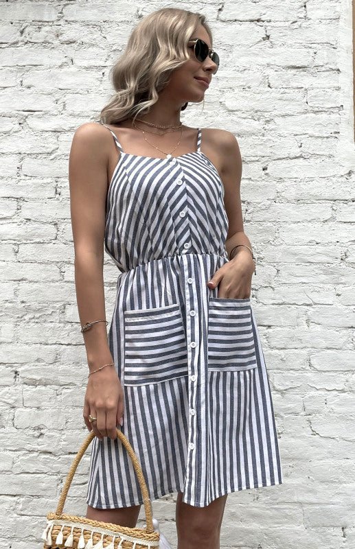 Kvinne Slip Dress Stripet Bomull - NordHjem