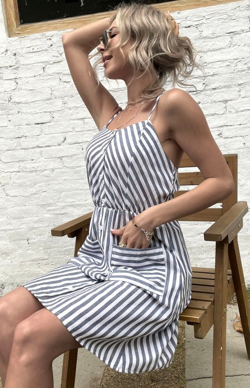 Kvinne Slip Dress Stripet Bomull - NordHjem