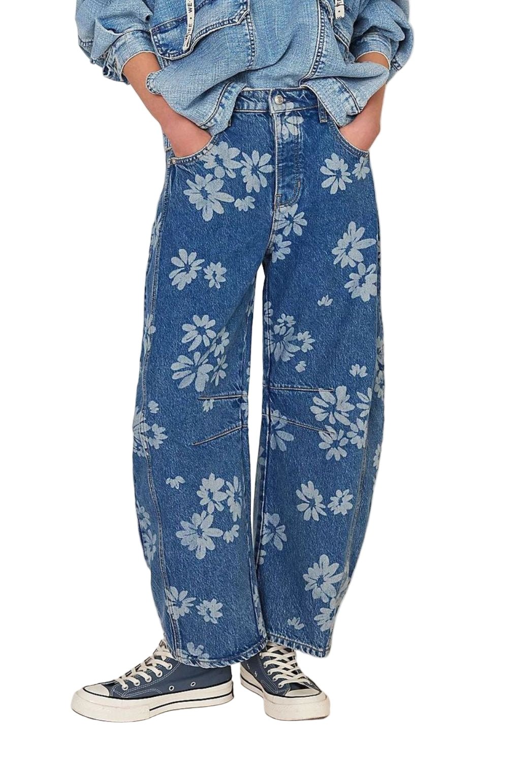 Kvinne Wide Leg Jeans Blomstertrykk Rayon - NordHjem