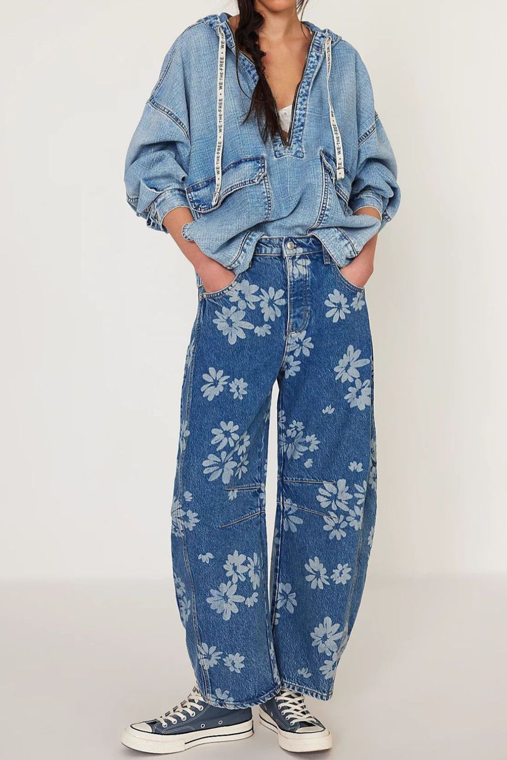 Kvinne Wide Leg Jeans Blomstertrykk Rayon - NordHjem