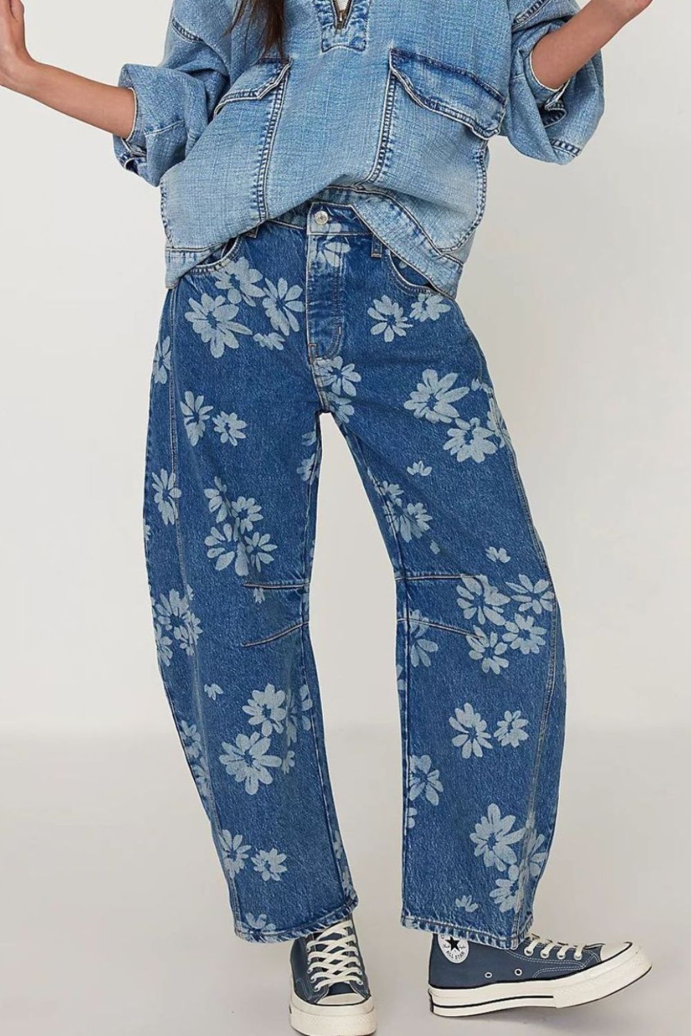 Kvinne Wide Leg Jeans Blomstertrykk Rayon - NordHjem