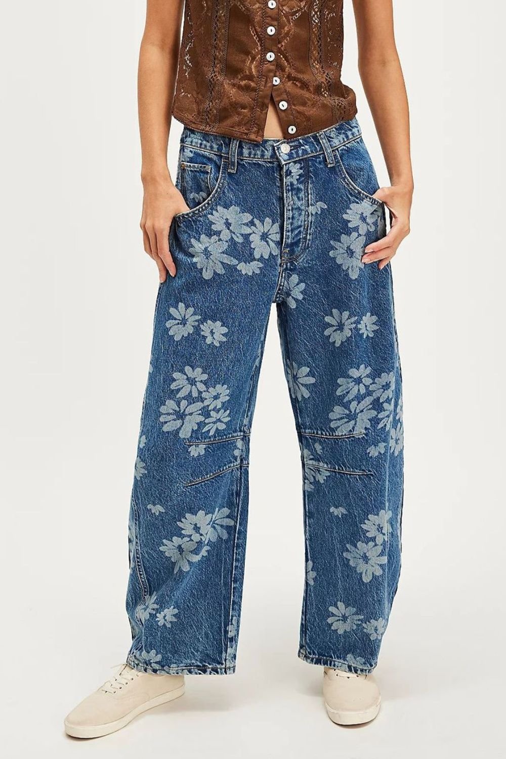 Kvinne Wide Leg Jeans Blomstertrykk Rayon - NordHjem