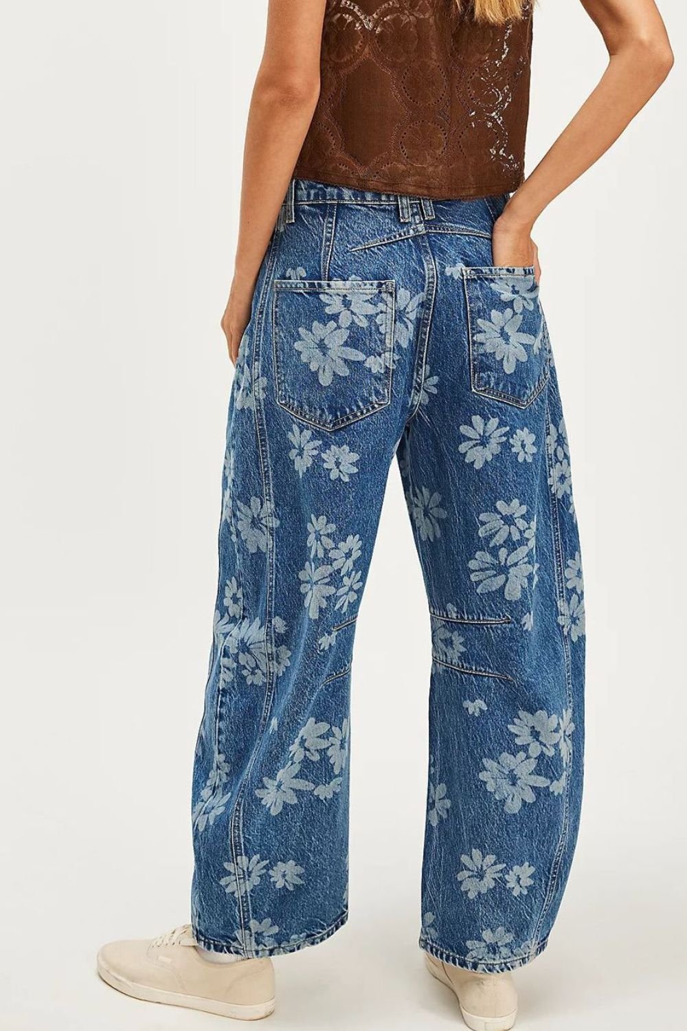 Kvinne Wide Leg Jeans Blomstertrykk Rayon - NordHjem