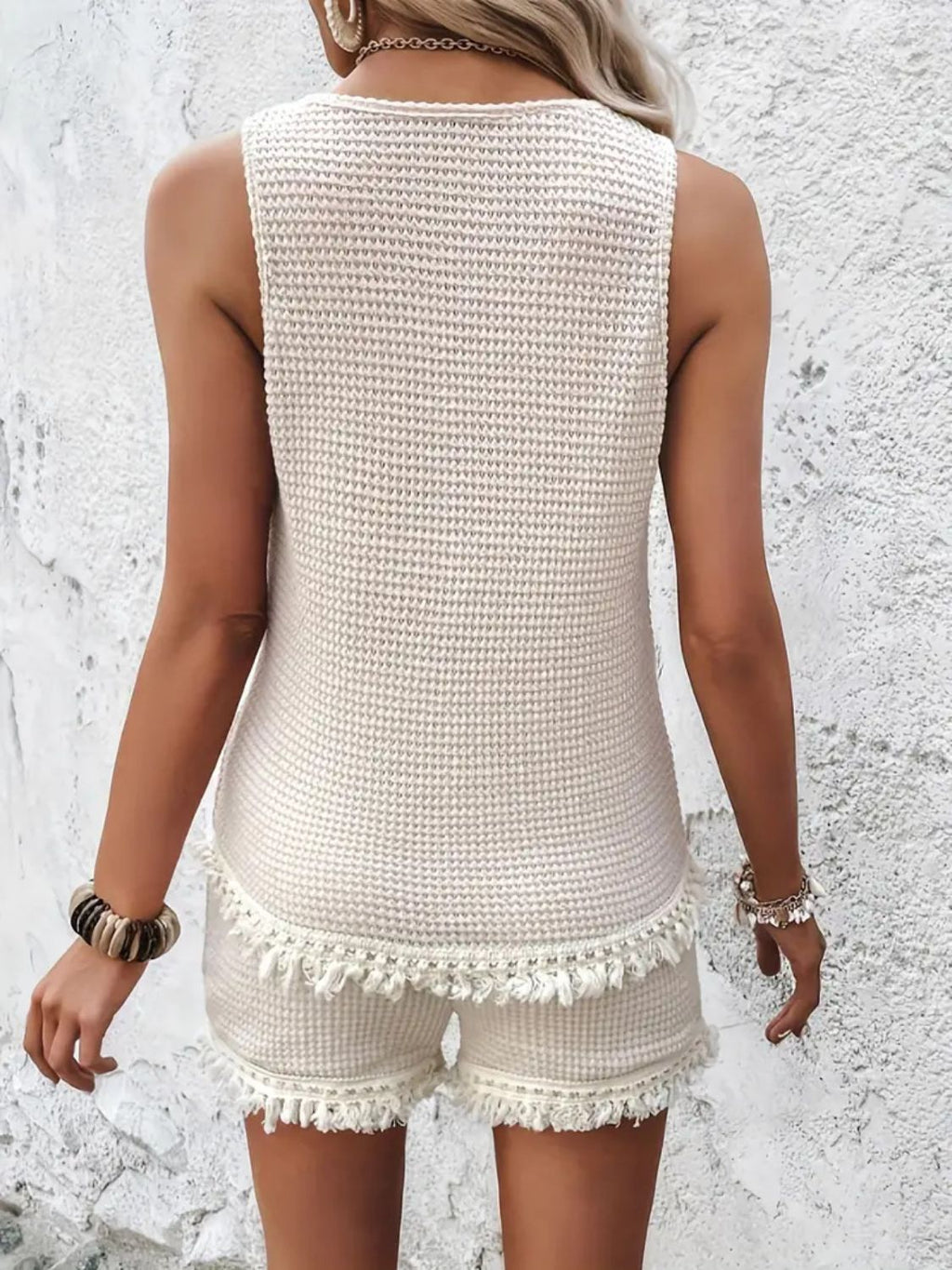 Kvinnenes Tanktop med Rund Hals og Bred Stropp samt Shorts Sett - NordHjem