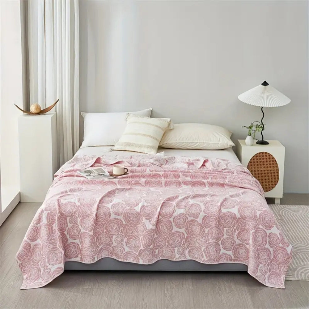Lure Whisper bomullspledd med roser – Dusty Rosé