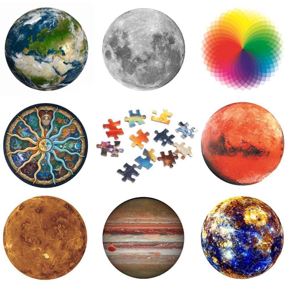 LuxHome Rundt Puslespill – 1000 Biter | Månen, Mars, Venus & Jorden | 68 cm i Diameter - NordHjem