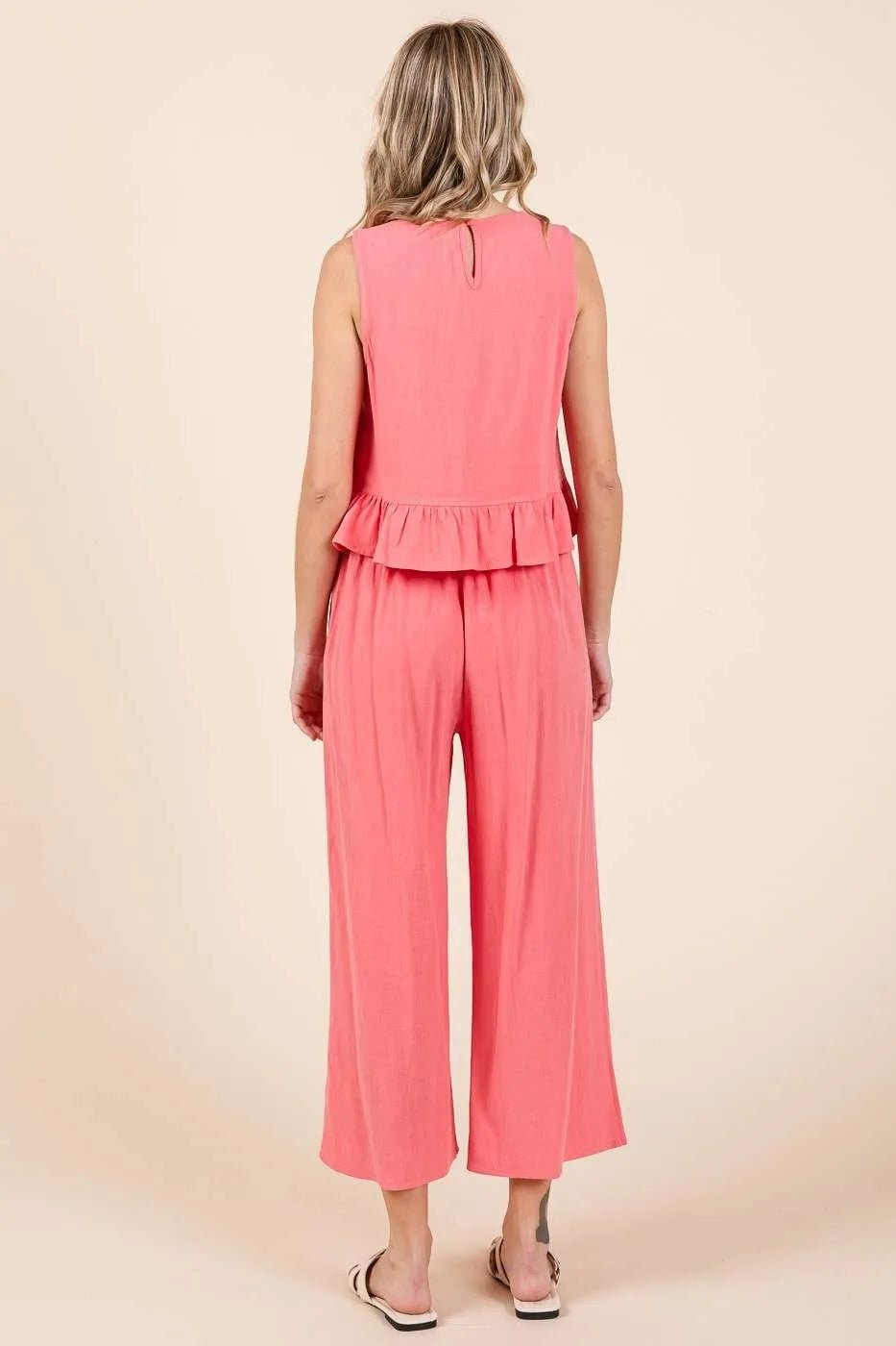 Matchende Sett Dame Ruffle Tank Top og Vide Bukser - NordHjem