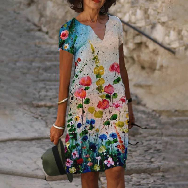Maxikjole Dame Blomsterdesign Lett Materiale - NordHjem