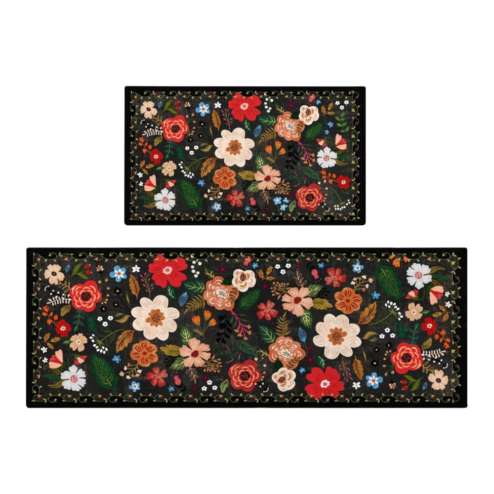 Boho kjøkkenmattesett med engblomster