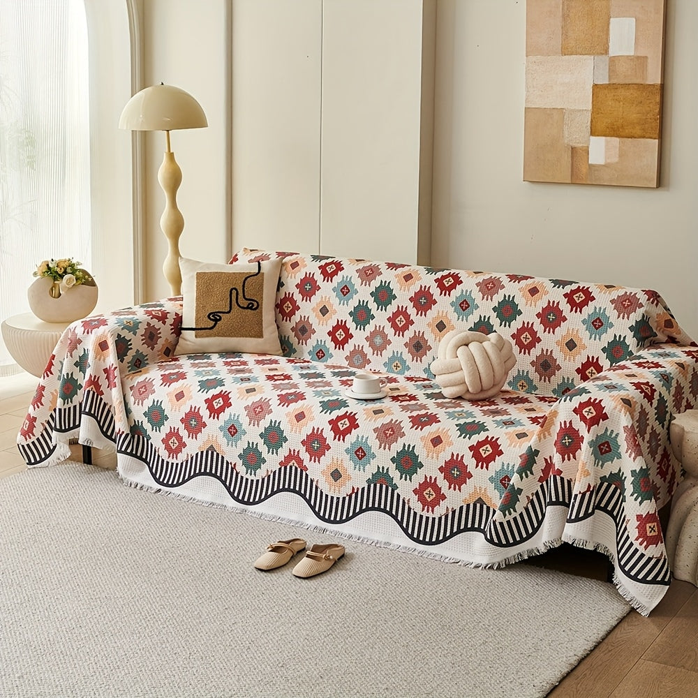 Geometrisk sofatrekk med nomadesjarm – 71"x51"