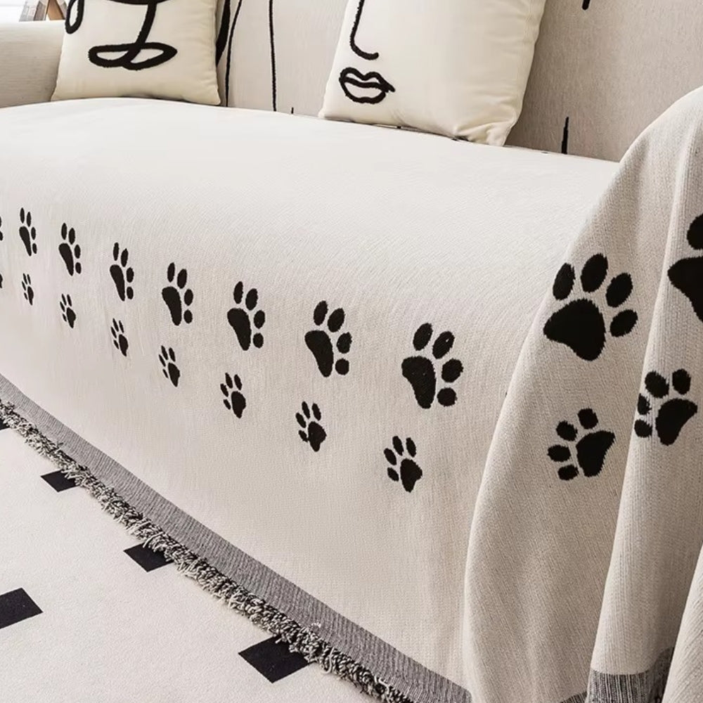 Nordisk chenille-sofatrekk med katteposer