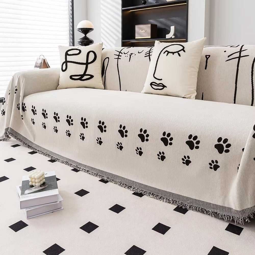 Nordisk chenille-sofatrekk med katteposer