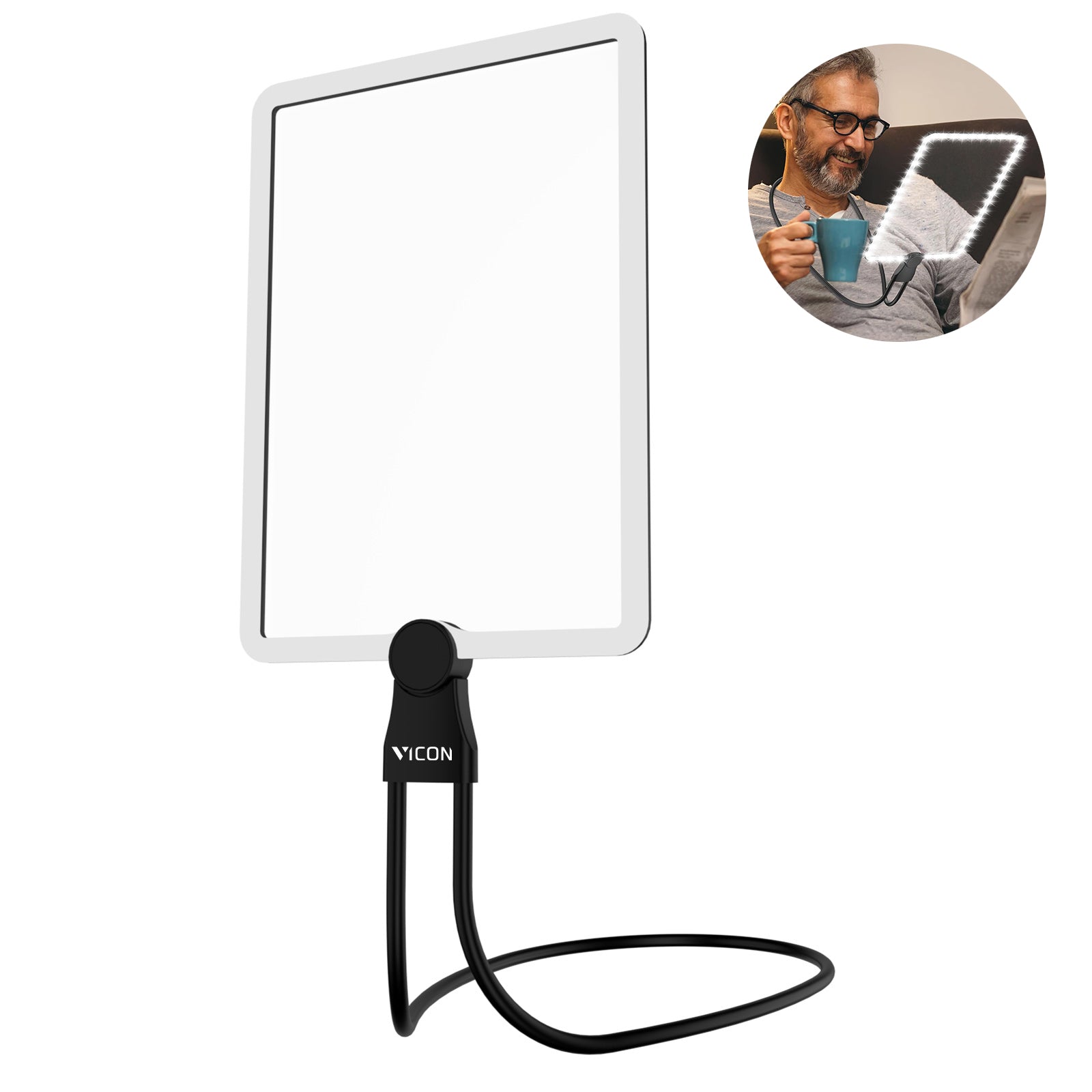 Håndfri Forstørrelsesglass med LED - lys – 5X Forstørrelse, Fleksibel Holder & USB - oppladbar - NordHjem