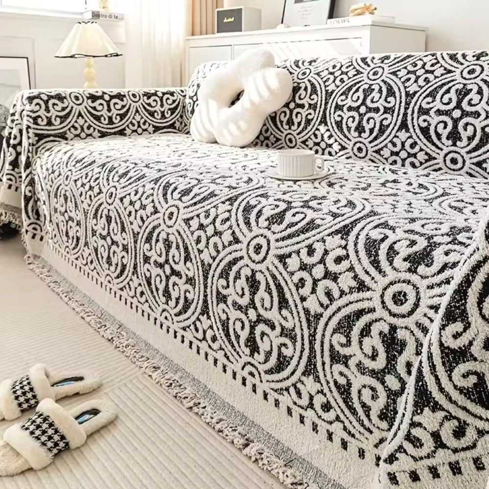 Sofatrekk i utsmykket jacquard – Elfenben Noir