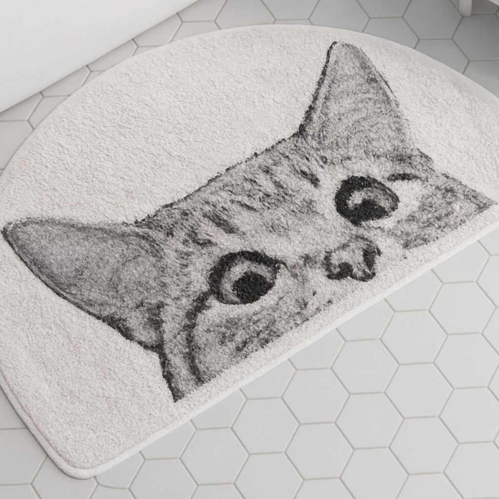 Badematte med nysgjerrig katt