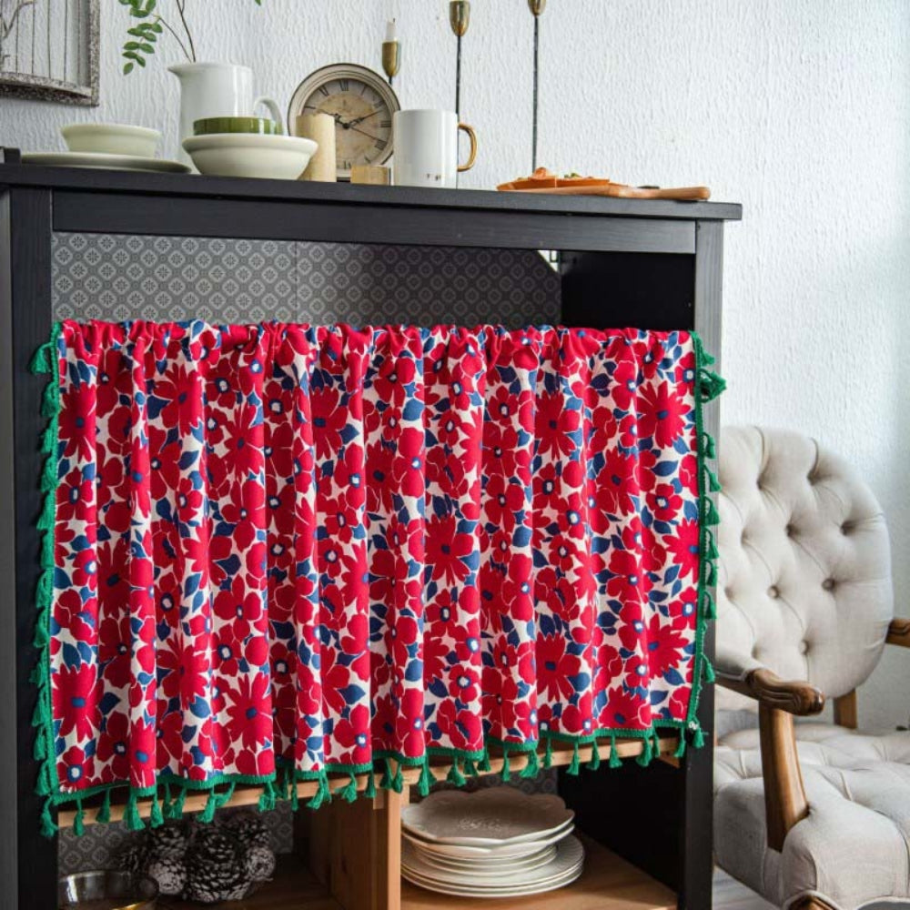 Elegant lingardin til skapet med røde blomster – 59"x18"