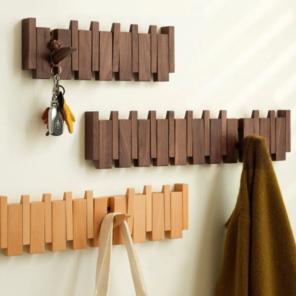 Sammenleggbar veggknagg i tre med pianodesign – Natur Beech