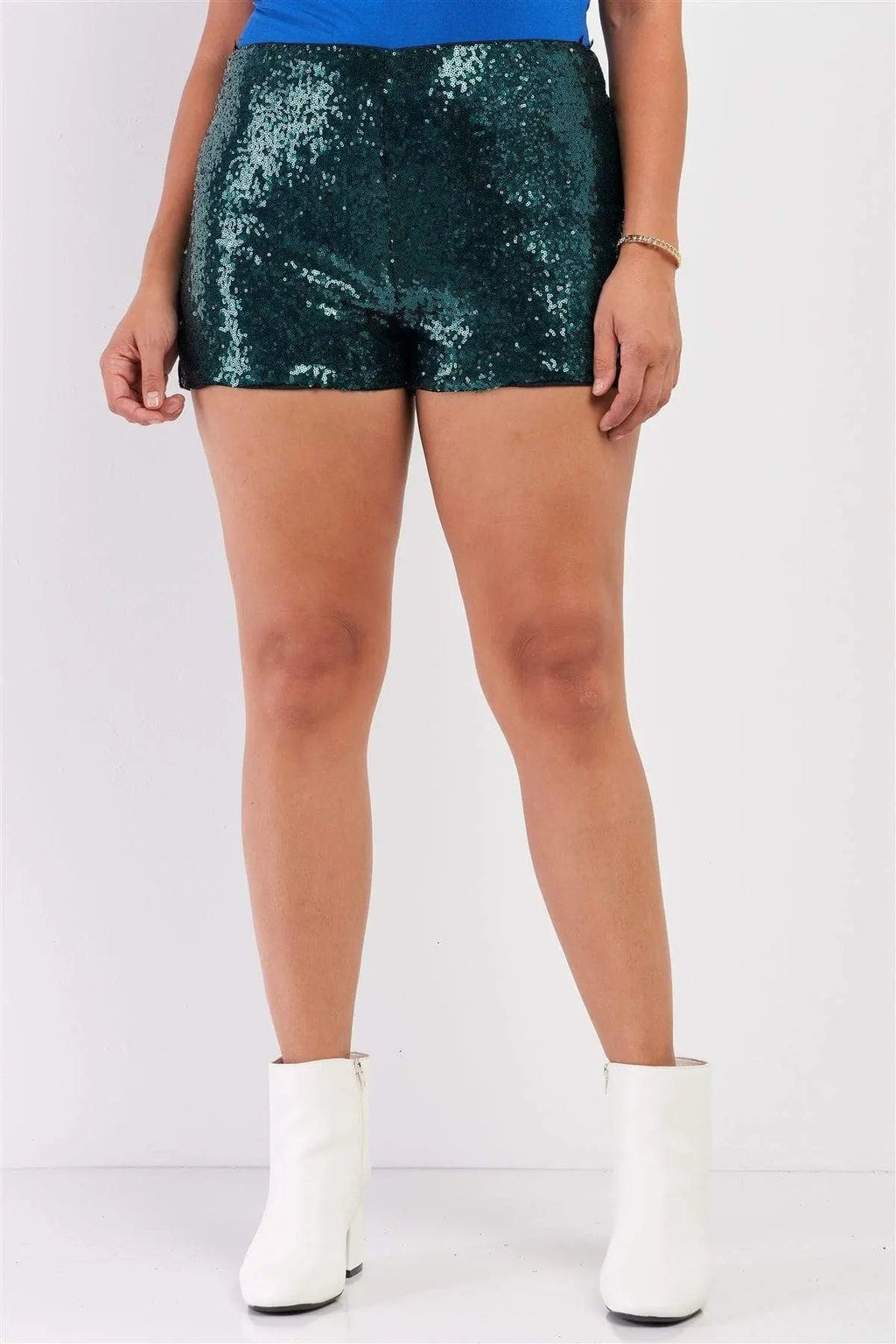 Plus Size Mini Shorts Høy Midje Paljetter 100% Polyester - NordHjem