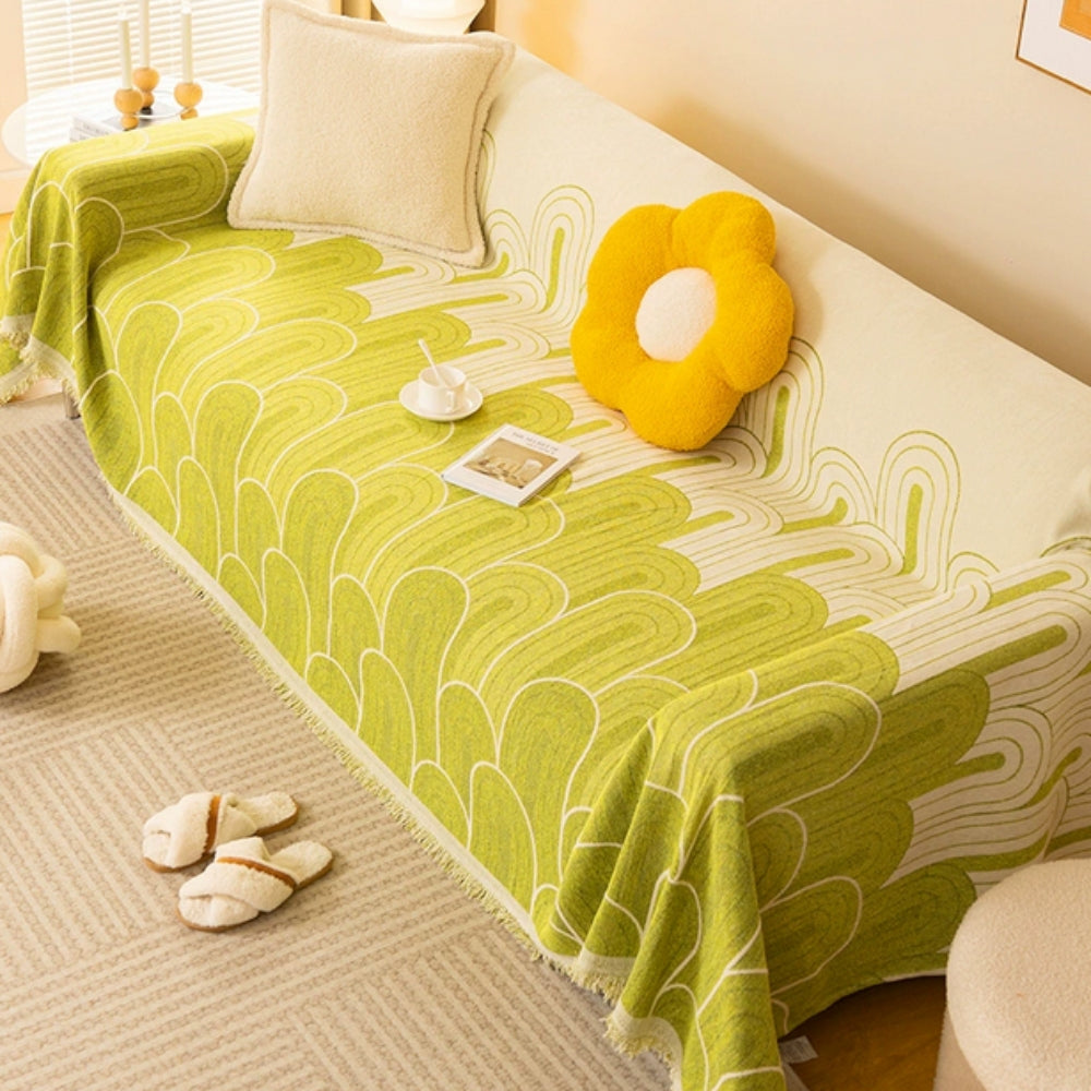 Chenille-sofatrekk med regnbuebuer – Lime Bloom