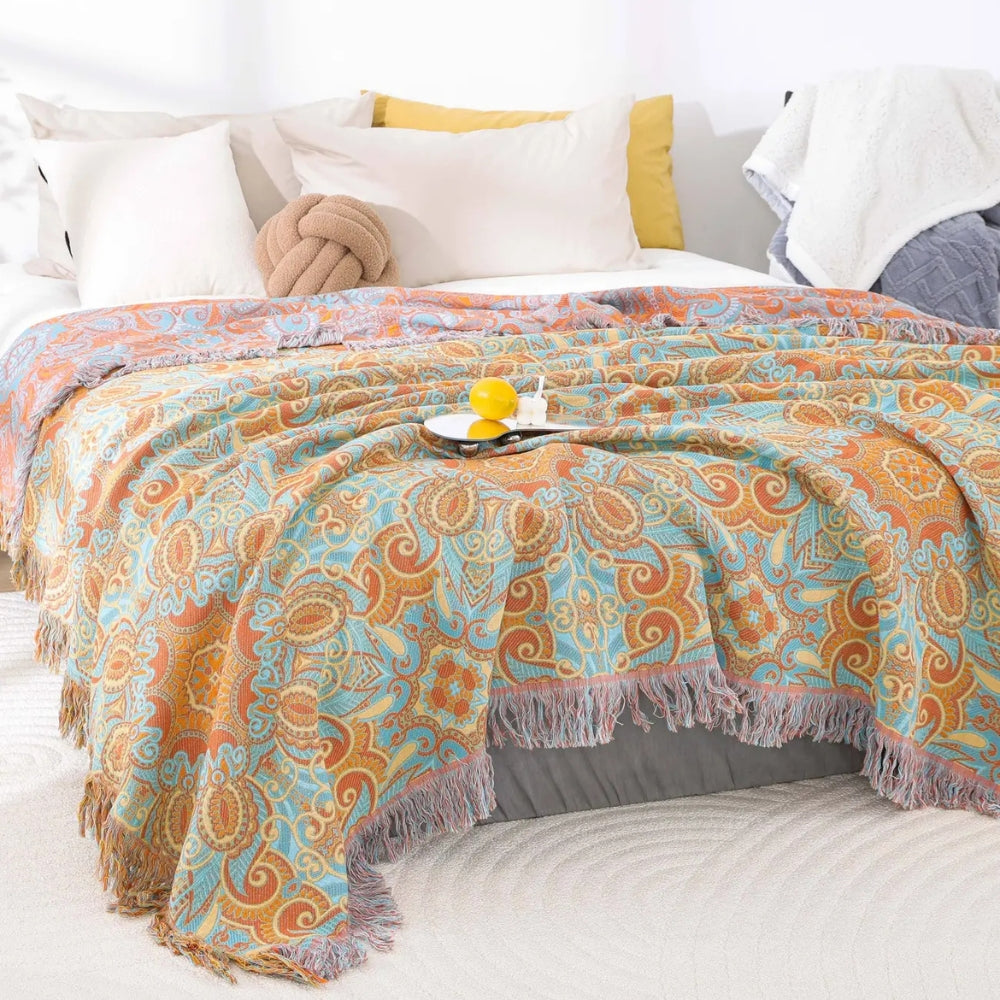 Vendbart bohemsk bomullspledd med paisley
