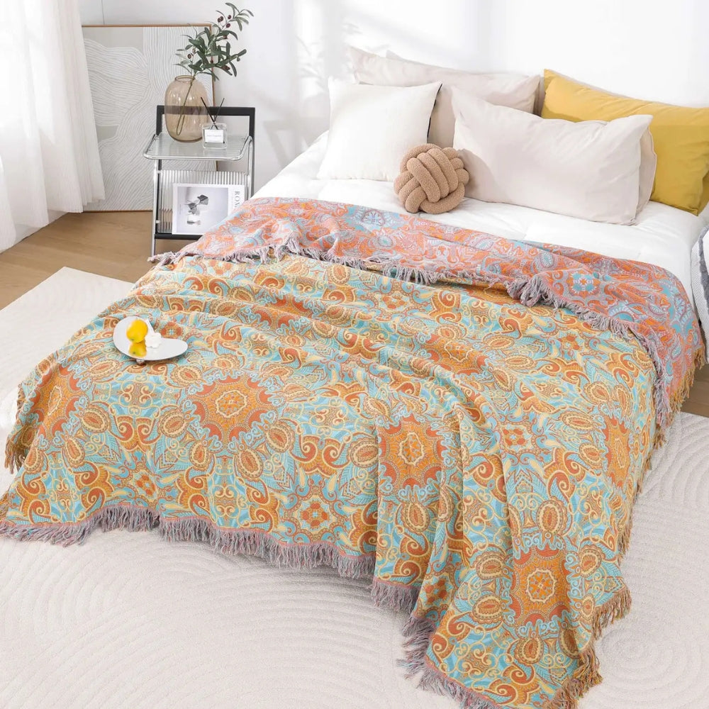 Vendbart bohemsk bomullspledd med paisley – 47"x90.5"