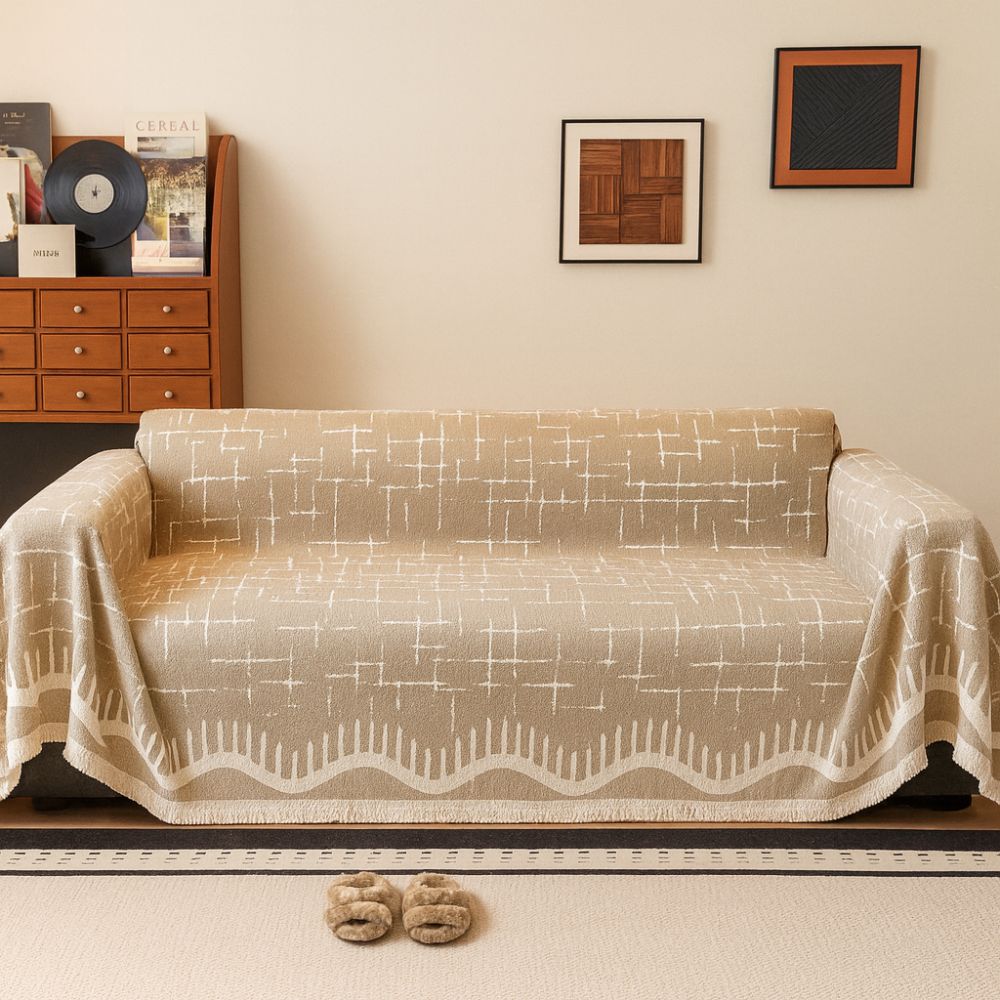 Sofatrekk med rolige horisontlinjer – Beige Glow